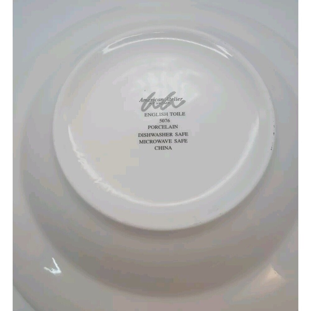 (3) AMERICAN ATELIER English Toile Rimmed Soup Bowls #5076 Porcelain Yellow Blue - Picture 4 of 4